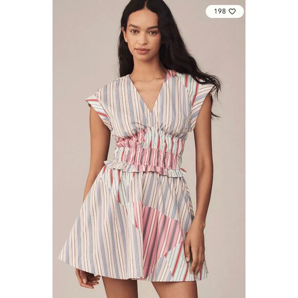Anthropologie Dresses & Skirts - Anthropologie Dress Small V Neck Striped Mini Sundress Summer Vacation Retro Boh